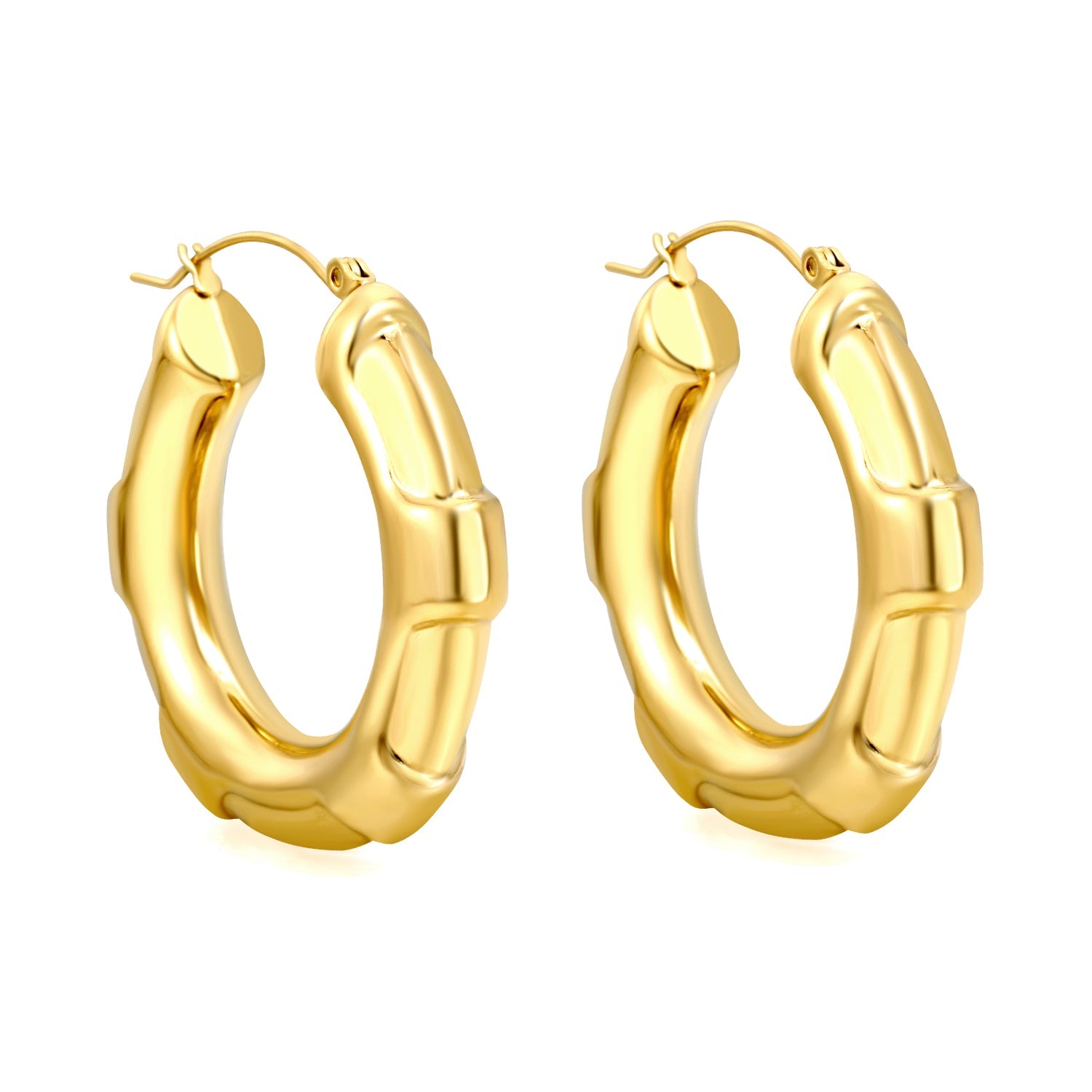 Hollow Opening Circular Convex Ear Clips 40.6mm Steel / Gold asonjewelry